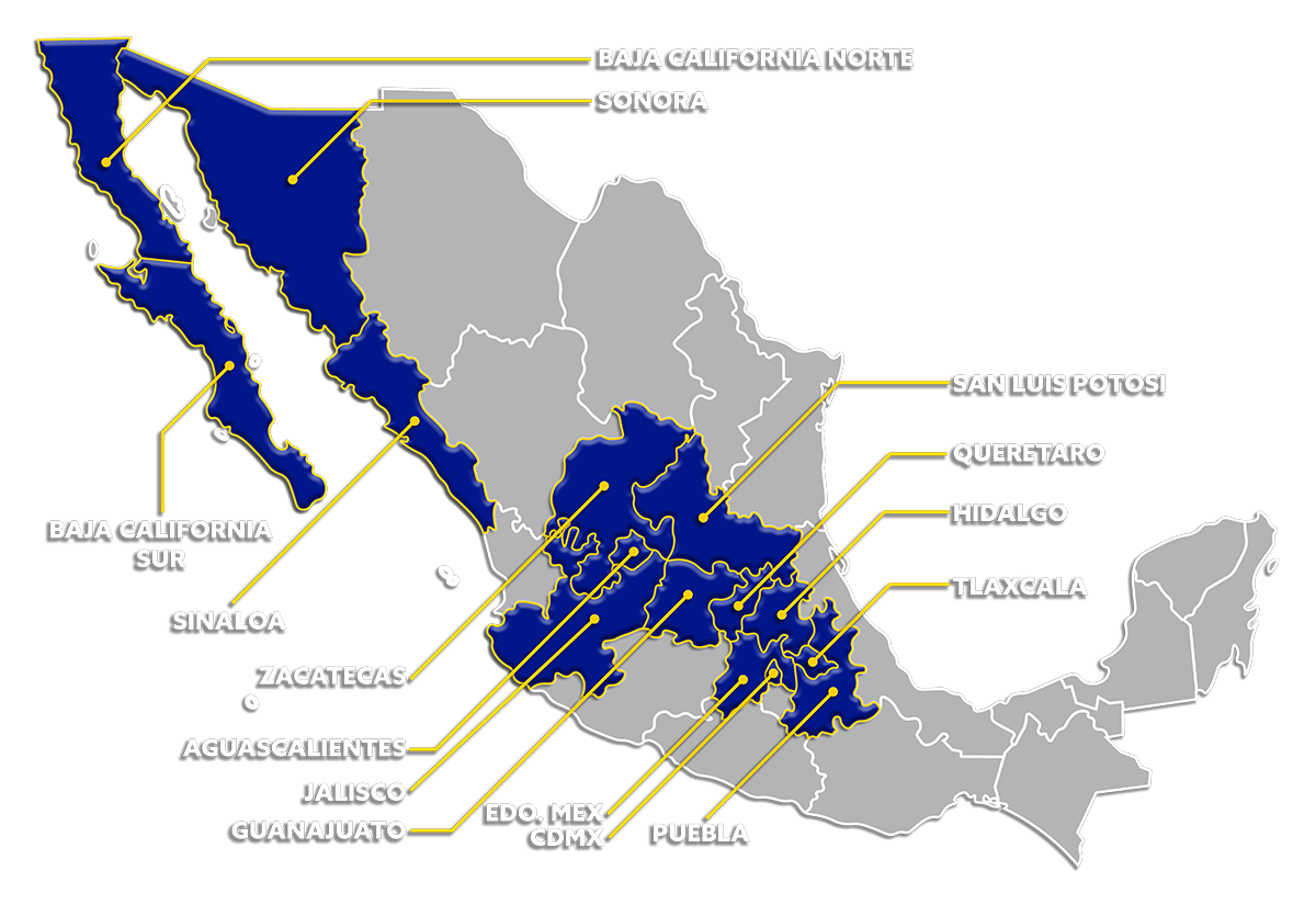Mapa República Mexicana con cobertura de HAHN Trailers